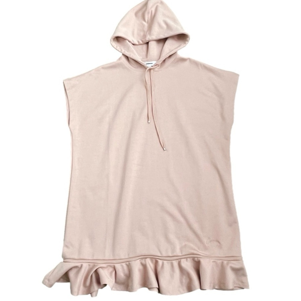 CARVEN Technical Jersey Ruffled Hooded Tunic Dress Size Medium Blush Pink - Picture 2 of 9